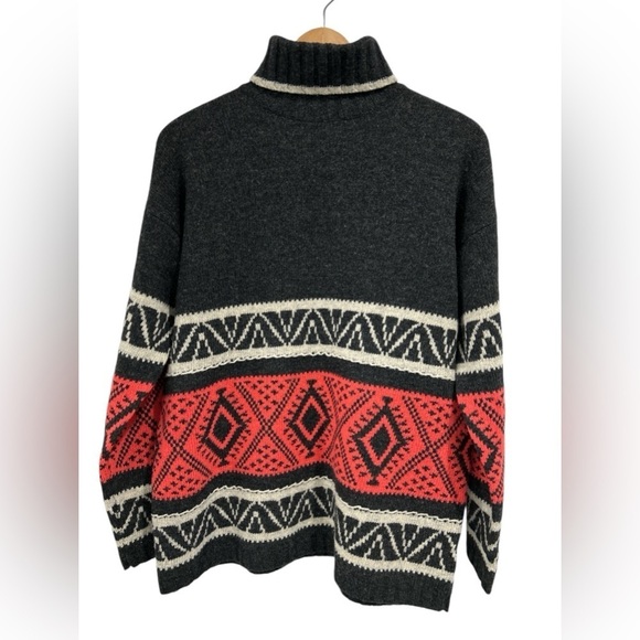 Vintage 80s 90s LT Sport Pure New Wool Gray Fair Isle Turtleneck Sweater - M - Picture 1 of 9